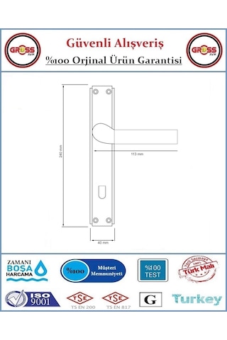 Kare Wc Banyo Kapı Kolu - Mat Siyah - 1 Takım Ön Ve Arka - Sol