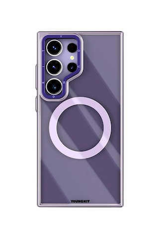 Galaxy Uyumlu S24 Ultra Kılıf Magsafe Şarj Özellikli Sararma Önleyici Youngkit Crystal Grid Kapak Gold