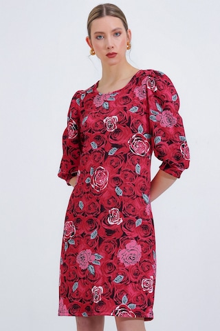 Bigdart Kadın Bordo Gül Desenli Midi Elbise 2477 2477bgd19-003-14766 001