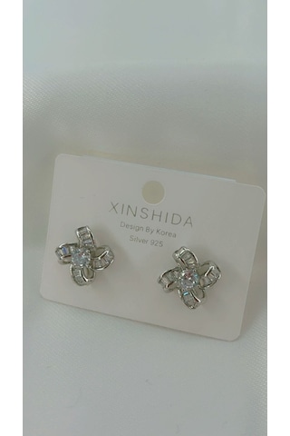 Kadın Fırıldak Model Zirkon Taşlı Küpe Gümüş Renk Gümüş