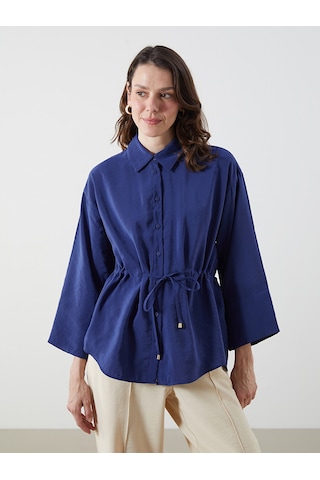 Lcwaıkıkı Classic Lacivert Oversize Modal Karışımlı Kadın Gömlek