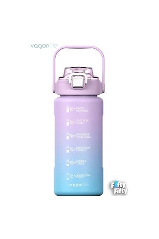 Vagonlife 1500ml Yenilenen Renkler Pipetli - Pipetsiz Kullanım Çift Renk Softtouch Motivasyon Matarası + Çıkartma 001