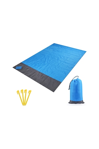 Lemestar Müçir Kullanimlı Dış Mekan Battaniyesi - Su Ve Yırtılmaya Dayanıklı, Çadır Battaniyesi/ Güneşlik, 2x2.1m Mavi-gri, Taşıma Çantası Ve 4 Tırnaklı Çok Renkli