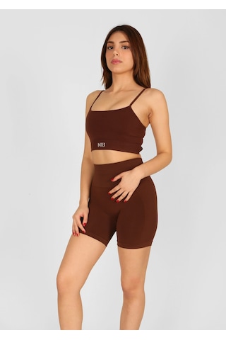 Nature The Brand Ntb Kahverengi Yüksek Bel Kısa Spor Taytı Scrunch Detaylı,toparlayıcı Tayt,kısa Spor Tayt,fitness Vişne Çürüğü