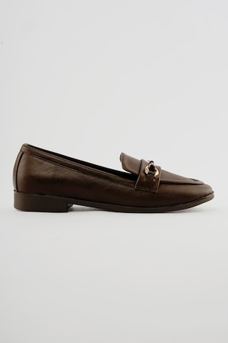 Kadın Loafer Gold Tokalı Günlük Ayakkabı Elio Kahverengi Kahverengi