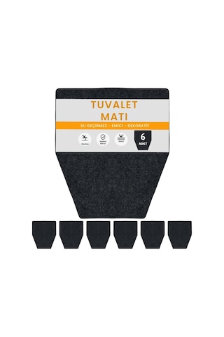Kaydırmaz Yıkanabilir Tuvalet Halısı Emici Su Geçirmez Koku Tutmaz Dayanıklı Pisuvar Matı 6'lı 44x53 Siyah