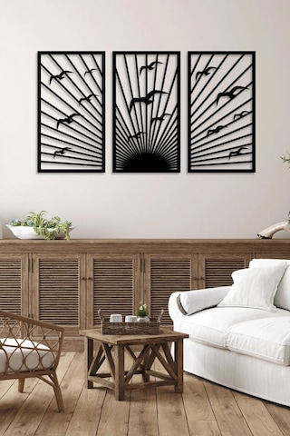 3 Parça Kuşlar Ve Gün Batımı Temalı Lazer Kesim Mdf Tablo Seti - Model 5 - Ersylazermdl5