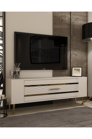 Retrolp2ct Tv Sehpası Beyaz-altın