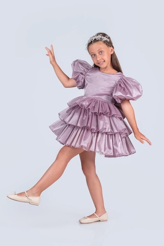 Volanella Taçlı Kız Çocuk Abiye Çift Tarz, Tek Elbise. Lila