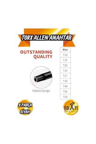 Siyah Yıldız Torx Allen 9 Parça Alyan Seti Cr-v