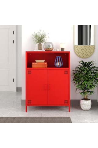 Pera Metal Dolap 2 Kapılı, Açık Raflı 80,50 X 40 X 109,50 Cm - 9 Renk Seçeneği Bulunmaktadır Ral 3020 Kırmızı
