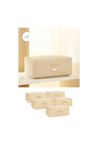 Ocean Home Textile 5'li Orta Boy Bej Balıksırtı Hurç Set 52 x 28 x 21 cm