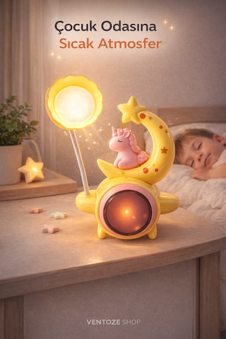 Dekoratif Ay Unicorn Gece Lambası Çocuk Ve Bebek Odası Işıklı Biblo Uyku Arkadaşı
