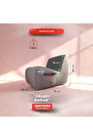 Xpermate Sünger Koltuk Tekli Yer Koltuğu İskeletsiz Taşınabilir Armut Koltuk Salon Çocuk Odası Balkon Gri Genel
