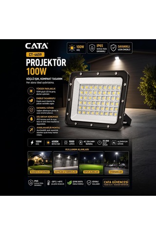 Lexroo 100w Slim Led Projektör Cata Ct-4659b - Beyaz Işık 6400k
