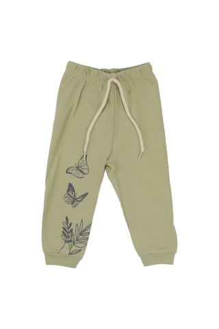 Bebegen Kız Çocuk Ekru Yeşil Kelebek Baskılı 2'li Pijama Takımı