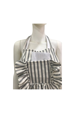 Çizgili Naturel Keten, Fırfırlı, Buldan Keten, Mutfak Önlüğü