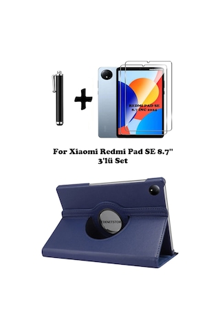 Xiaomi Redmi Pad Se 8.7 Inç Tablet Uyumlu Uyku Modlu 360 Döner Pu Deri Kılıf Seti Kılıf