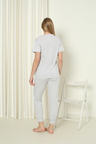 Fames Pijama Kisa Kol Yazlik Pijama Takimi Pamuklu Gri
