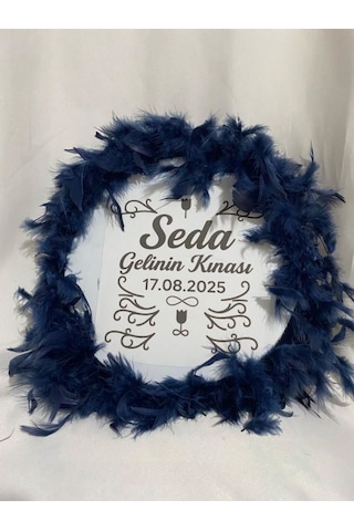 Gelin Tefi 30cm,isim Ve Tarih Yazılı Otriş Süslemeli Kına Tefi Lacivert Gelin Tefi 30cm,isim Ve Tarih Yazılı Otriş Süslemeli Kına Tefi Lacivert