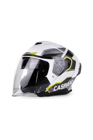Valente Çenesiz Yarım Kask Çenesiz Csp 097 Matt Glossy White Gray Neon Yellow Şeffaf Vizörlü Motosiklet Kaskı Sarı