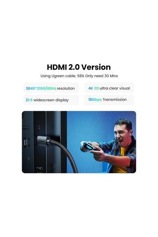 Ugreen Örgülü Hdmi 2.0 4K 60Hz Görüntü Aktarım Kablosu 5 Metre