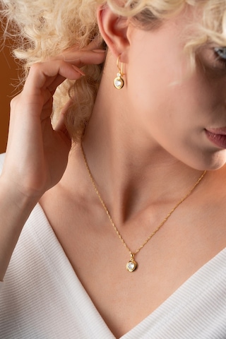 Nereze 925 Ayar Gümüş Burgu Zincirli Gold Tektaş Model Küpe ve Kolye Set