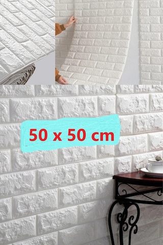 Renkli Duvarlar 3D Boyutlu Tuğla Desen Kendinden Yapışkanlı Duvar Kağıdı Esnek Köpük Panel 50 x 50 CM 0.27 M² Beyaz