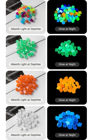Ruicoo 200 Adet Yeşil Resin Parçacık, Akvaryum Ve Bahçe Dekorasyonu İçin Gece Aydınlatan Fosforlu Taşlar