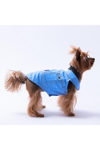 Açık Mavi Kot Desen Denim Look Kedi Köpek Gömleği - Kedi Köpek Kıyafeti