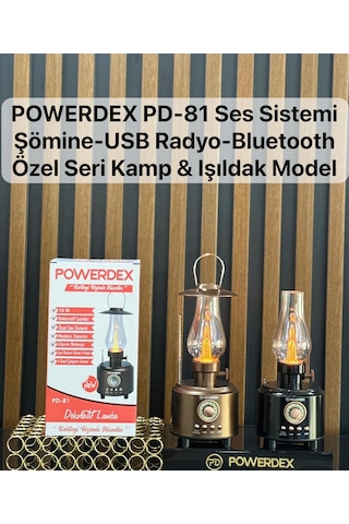 Powerdex Pd-81 Bluetooth Hoparlörlü Dekoratif Nostaljik Gaz Lambası Led Işıldak Kamp Lambası Usb Radyo Ses Sistemi