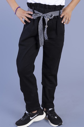 Toontoy Kız Çocuk Yüksek Bel İki Yanı Cepli Regular Fit Jean Pantolon Siyah
