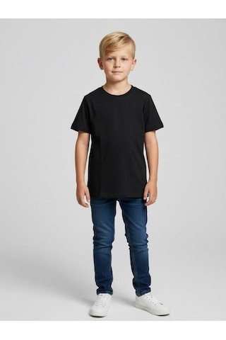 Zekids Çocuk Pamuklu Basic Yuvarlak Yaka T-shirt-16714 SIYAH