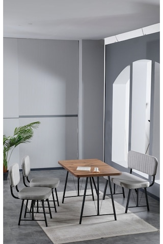 Elfin 70x110 Atlantik Yemek Masası, Yemek Masası Takımı, 2 Sandalye 1 Bench - Gri Gri
