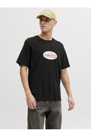 Jack & Jones Erkek Gögüs Logo Baskili Tisört - Catskills - 12297891 Siyah