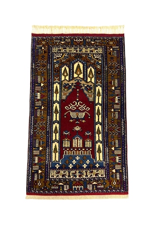 El Dokuma Sıfır Yahyalı Seccade 88x148 Kahve Kırmızı Kök Boya Yün Namazlık Kahverengi