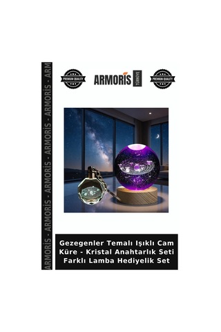 Gezegenler Temalı Işıklı Cam Küre - Kristal Anahtarlık Seti Farklı Lamba Hediyelik Set