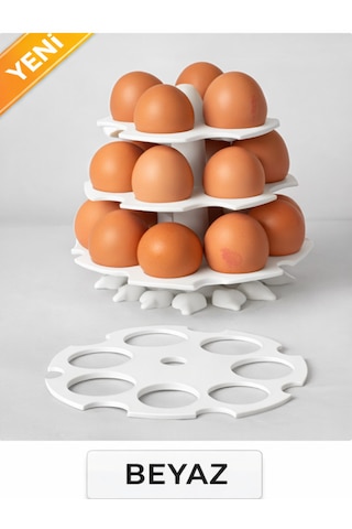 - 3 Katlı Dikey Yumurta Standı 18 Li Yumurta Tutucu Organizer Beyaz
