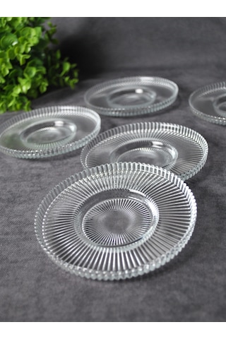 6'lı Cam Vargas Çay Tabağı Çizgili 12 Cm Şeffaf