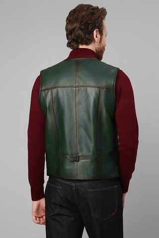 Dericlub 2145 Gerçek Deri Erkek Yelek Yeşil