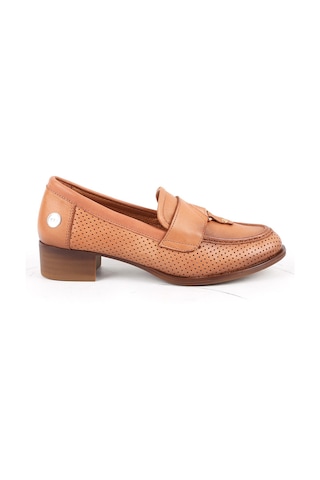 Mamma Mia Kadın Günlük Ayakkabı Hakiki Deri Lazer Kesim Delikli Kısa Topuklu Klasik Loafer 26y-7720 Taba