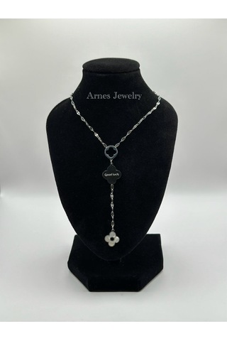 Arnes Jewelry Çelik Silver Yoncalı Kolye Gümüş