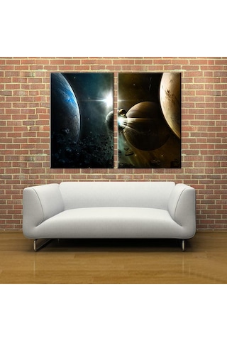 Dünya Ve Gezegenler Kanvas Tablo 110x100cm