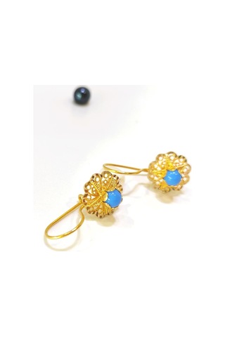 Altın Ürünler 12.5 MM Sallanan Turkuaz Gül Küpe 14 Ayar