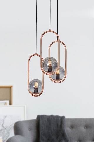 Luzarana Zenga 3 Lü Bakır Metal Gövde Füme Camlı Tasarım Lüx Avize Çok Renkli