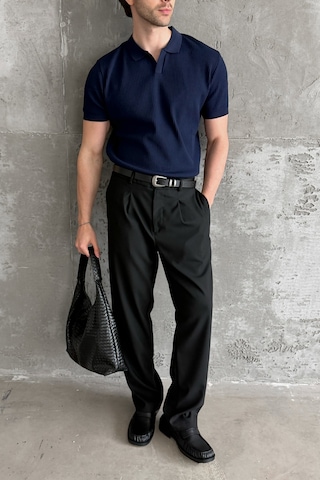Erkek Petek Desen Polo Yaka Triko T-shirt Lacivert