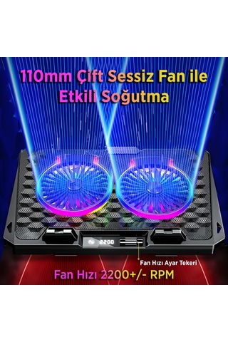 Juo Odin Rgb Işıklı Gaming 2200rpm Çift Fan Led Display Laptop Notebook Soğutucu Stand