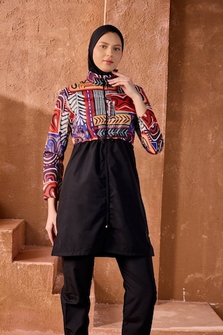 Starinci Tam Kapalı Tesettür Mayo Mozaik Desenli Siyah Model