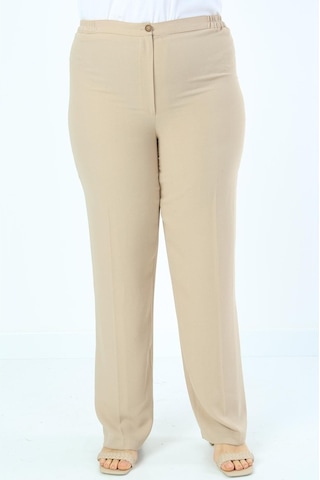 Ladies First Ladıes Fırst Büyük Beden 3570 Vizon Klasik Dar Paça Krep Pantolon