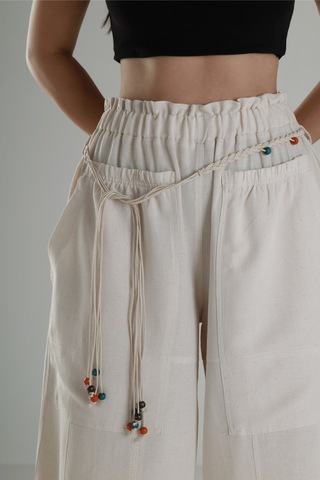 Cocopelli Tasarım Keten Bej Baggy Pantolon Coc1291 Bej